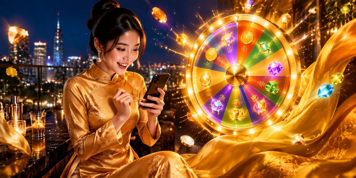 Khung cảnh thành phố Hồ Chí Minh với áo dài và vòng quay may mắn khi tạo tài khoản